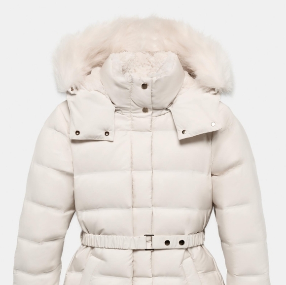 ZARA Women’s Water Repellent Windproof Hooded Puffer Coat(Ecru, US L) - Picture 8 of 16